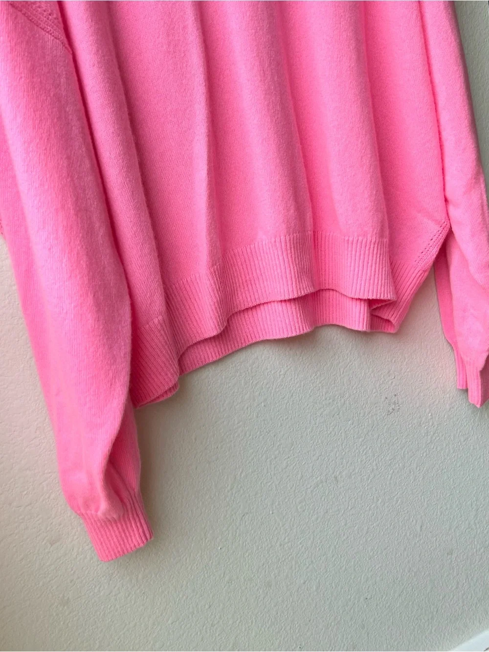 NWT J.Crew Neon Geranium Pink Cashmere blouson-sleeve sweater Sz L